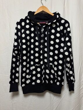 2000’s Mink Couture white and black polka dot fuzzy full zip
